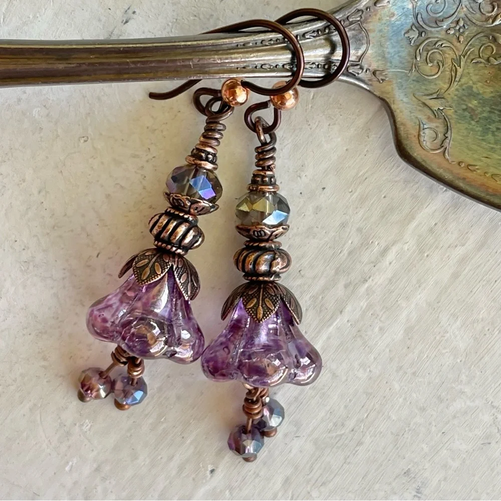 ARTISAN Earrings “Purple Passionflower” - Dangles - Picture 2 of 9